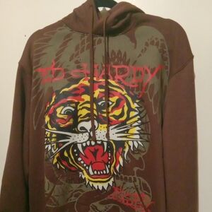 Ed Hardy Brown Apparel with Graphic Design jacket hoodie men Size Xl